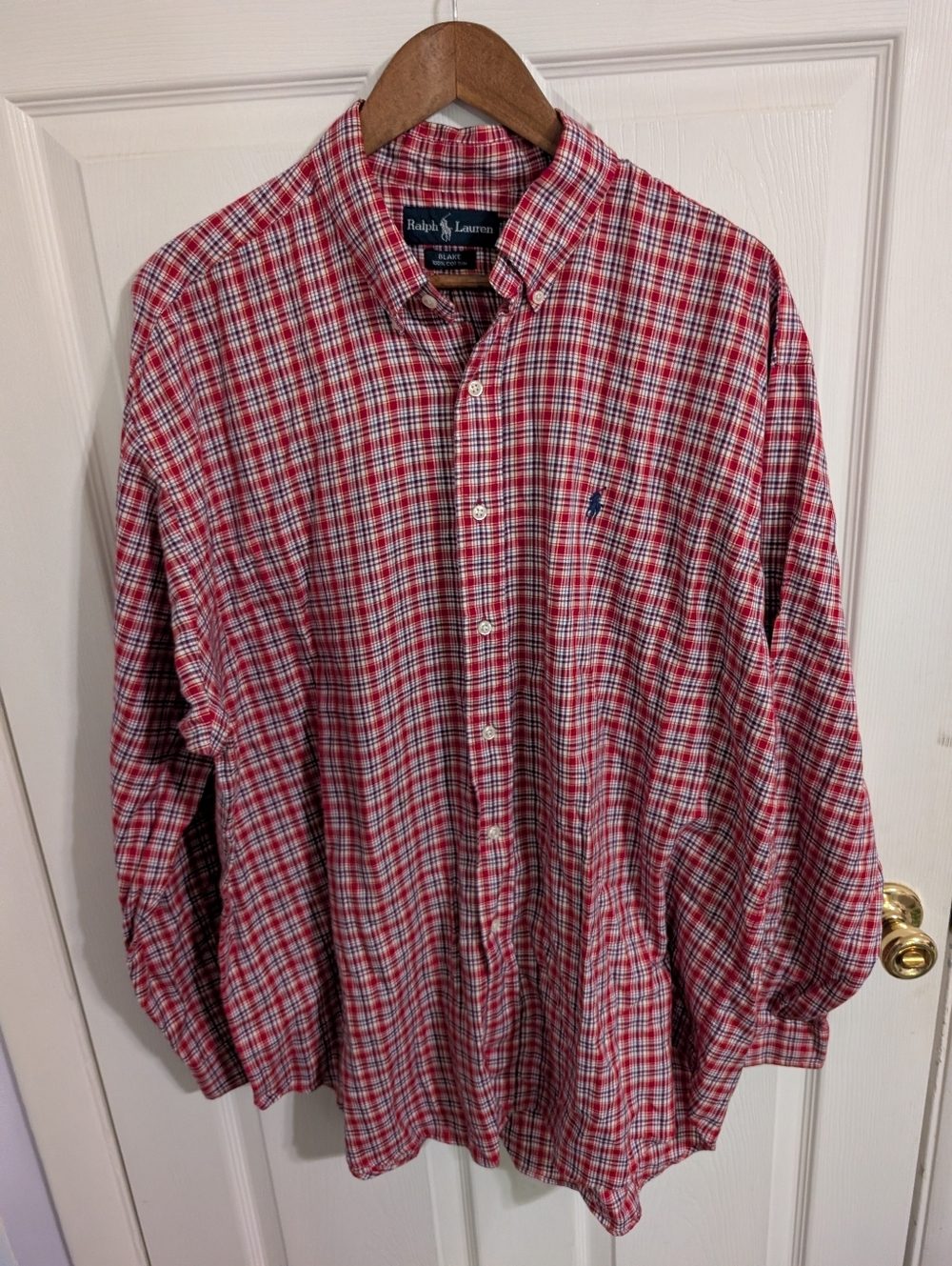 Polo Ralph Lauren Mens Shirt Blake Red Plaid Button Cotton Long Sleeve Size XL